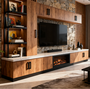 Tùy chỉnh sang trọng sơn mài <span class=keywords><strong>tv</strong></span>-tủ sách tủ với kem-vàng tích hợp cho phòng khách hiện đại sang trọng sống - Product Image 5