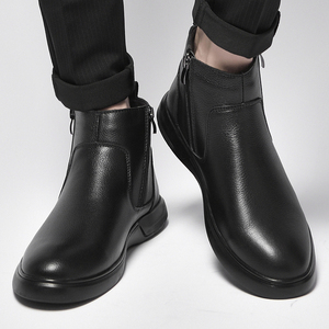 Bottes décontractées de luxe pour hommes en cuir véritable à enfiler, toutes saisons, avec double fermeture éclair, tailles 37-46 - Product Image 3