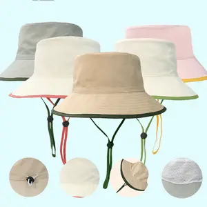 批发户外夏季防紫外线水桶帽男士女士儿童快干渔夫帽带绳