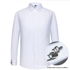 Camicie eleganti da uomo a righe con colletto quadrato e polsini alla francese in twill, taglie forti, ideali per l'autunno - Le più vendute - Product Image 1