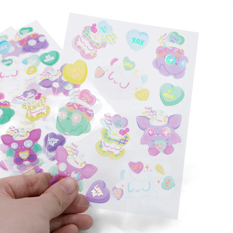 Пользовательская клейкая бумага A4 A5 A6 прозрачная виниловая печать каваи корейский блеск с эффектом радуги поцелуй стикер лист