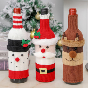 Décorations de Noël, couvre-bouteille de vin en fibre acrylique rouge pour personnes âgées, tricoté en cercle, 30 cm, écologique, style européen, restaurant - Product Image 6