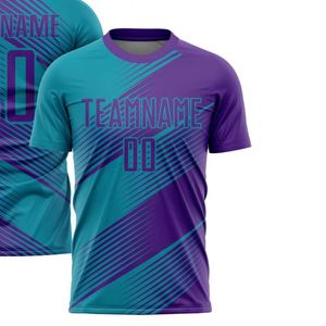 Camiseta de Fútbol de Manga Corta Color Azul Turquesa, Diseño Diagonal Dinámico, Transpirable, de Secado Rápido, Uniforme Deportivo para Entrenamiento y Partido - Product Image 2