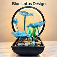 Fontaine d'eau de table en métal bleu lotus avec cascade et anneau LED chaud, alimentée par USB, pour la décoration de la maison, du bureau ou de la table