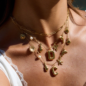 Collier en acier inoxydable avec pendentif thème étoile de mer, coquillage et perle, chaîne de clavicule, bijou cadeau - Product Image 2