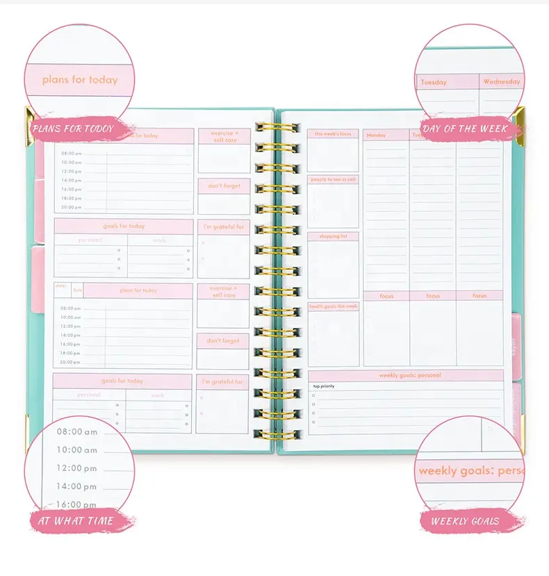 Box printing custom daily weekly and monthly planner notepad book with luxury gift weekly planners