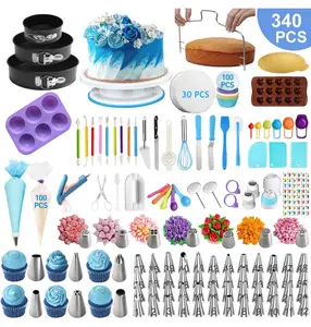 Kit pour décoration de gâteaux, fournitures de décoration de pâtisserie avec poêles à gâteaux, pointes de plomberie/buses russes, moule à Muffin, 340 pièces