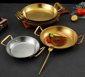 Petit cuiseur de nouilles instantanées en acier inoxydable doré de style coréen avec poêle à frire sèche sukiyaki antiadhésive commerciale à deux oreilles - Product Image 6