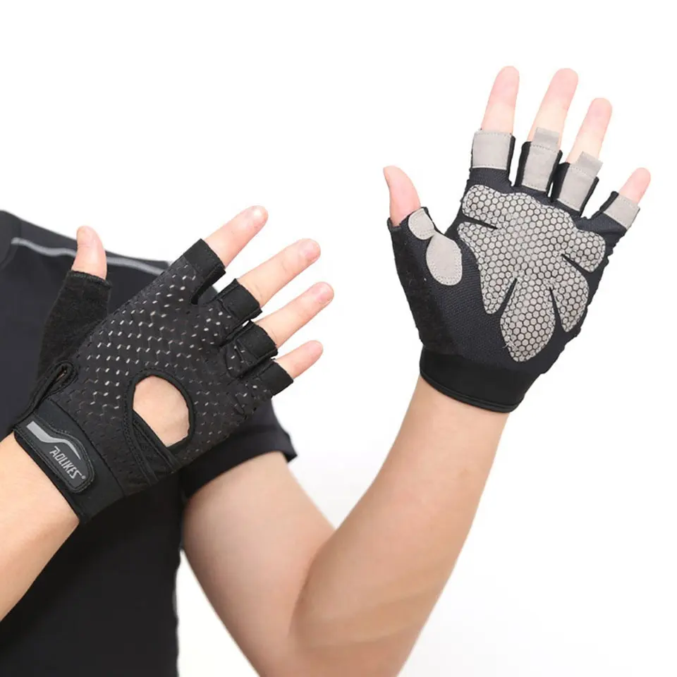 Half-Finger Gym No-Slip Fitness Exercise Microfiber Fabric Silicone Padded Palm Protection Weightlifting/Pull ups/Cycling Gloves