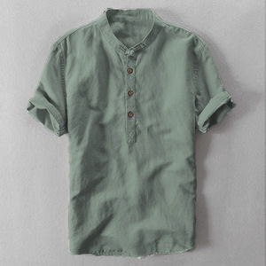 2020 nuevo europeo y americano de los hombres ropa de cuello de manga corta de <span class=keywords><strong>lino</strong></span> y algodón de explosión estilo camisa - Product Image 5