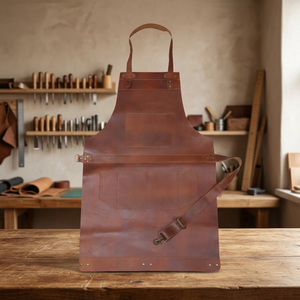 Leather Bib <b>Apron</b> With Multiple Pockets Durable Workwear Classic Style For Cooking And <b>Gardening</b> - Product Image 4