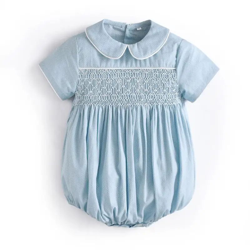 Baby Boy Hand Smocked Bubbles Kleinkind Sommer Kurzarm Handmade Smocking Cotton Stram pler Spanische Boutique Kleidung