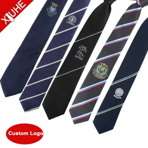 Necktie Factory Custom Cheap School Logo Design Ties 100% Polyester Woven Neckties For Students