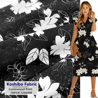 Noir Floral Koshibo Polyester Tissé Personnalisé Numérique Imprimé 125gsm Koshibo Crêpe Tissu pour L'été Les Femmes Robe