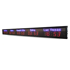 하이 퀄리티 세계 시계 5 시간대 LED 시계 벽걸이 형 디지털 벽시계 빨간색과 파란색 증권 호텔 플라자