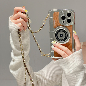 IVANHOE Étui de téléphone à sangle de caméra stéréo rétro de luxe adapté à l'<span class=keywords><strong>iPhone</strong></span> 15 14 Plus 13 12 <span class=keywords><strong>11</strong></span> <span class=keywords><strong>Pro</strong></span> Max Étui de téléphone à motif en <span class=keywords><strong>cuir</strong></span> - Product Image 2