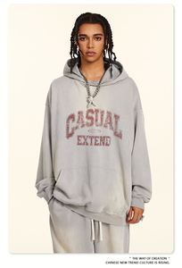 Sudadera con capucha de estilo callejero Retro americano Vintage para hombre, ropa de invierno holgada lavada desgastada de manga larga - Product Image 3