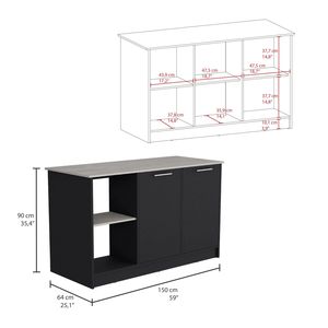 Juniper <b>Kitchen</b> Island with Double Door Cabinet and Open <b>Shelves</b> Large Top Surface Model D0100X32L28 - Product Image 3