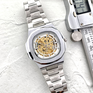 Chất Lượng Cao Skeletonized Thiết Kế <span class=keywords><strong>Analog</strong></span> Quay Số Cơ Khí Của Nam Giới Đồng Hồ Thép Không Gỉ Tinh Tế Phong Cách Kinh Doanh Đồng Hồ Bền - Product Image 3