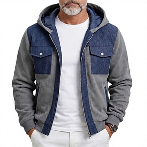 Men's Hooded Bomber Jacket Coated Corduroy Patchwork Color Blocking Waterproof Windproof Breathable Zipper Front Pockets Casual - Product Image 4
