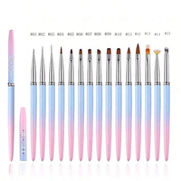 Ensemble de 15 pinceaux pour manucure française et nail art Kolinsky, brosse de nettoyage des ongles, manche en métal, brosse en cristal et vison