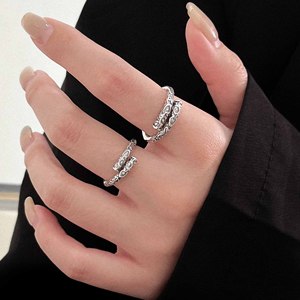Anillo Abierto de Plata de Ley S925 Ruitai, Diseño Coreano para Mujer, Joyería Fina con Textura Retro para Uso Diario - Product Image 1
