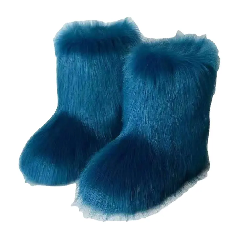 ¡Novedad de 2024! Gran oferta, coloridas botas de invierno para nieve hasta el muslo para mujeres y niños, botas cálidas de piel de zorro sintética