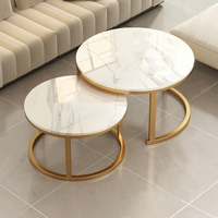 Table basse ronde imbriquée en céramique et marbre Table d'appoint de salon Canapé de salon facile à déplacer Ensemble de table de café avec cadre en métal