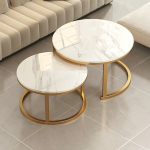 Mesa de centro redonda anidada de mármol cerámico, mesa auxiliar para sala de estar, sofá de salón fácil de mover, juego de mesa de café con marco de Metal - Product Image 6