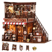 Maison d'angle DIY Sweet House : Kit de puzzle 3D en bois de plus de 200 pièces, scène miniature de pâtisserie avec LED, cadeau pour adultes de 14 ans et plus