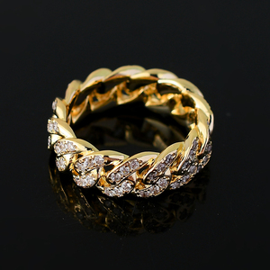 Anello da Uomo R016 in Ottone Color Oro e Argento con Zirconi Cubici, Stile Cuban Iced Out, Gioiello Hip Hop alla Moda - Product Image 6