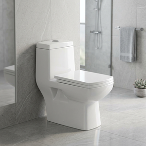 WC monobloc en céramique à double chasse d'eau, à poser au sol, avec réservoir encastré, pour usage domestique et commercial - Product Image 2
