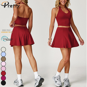 Abbigliamento Donna: Set <span class=keywords><strong>Fitness</strong></span> 2 Pezzi, Gonne da Tennis Plissettate, Completo Yoga <span class=keywords><strong>Nude</strong></span>, Top Halter-neck, Abbigliamento da Tennis, Abbigliamento da Palestra, Abbigliamento Sportivo - Product Image 6