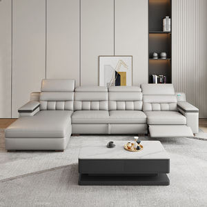 <span class=keywords><strong>Canapé</strong></span> modulaire de salon haut de gamme moderne à trois places avec structure en bois, revêtement en cuir blanc, rangement et caractéristiques écologiques - Product Image 5