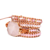 Bracelet en pierre naturelle à 5 tours, fait main, style bohème, en quartz rose, pour femme, idéal pour le dropshipping
