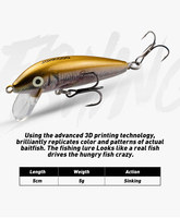 Leurre de pêche coulant JOHNCOO 5cm 5g, type Minnow Wobblers, Jerkbait pour la pêche à la truite et à la perche