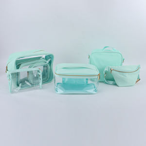 Keymay Factory Low MOQ Mint Color Transparent Vinyl Outdoor Travel Makeup <strong>Toiletry</strong> Bag <strong>Sets</strong> Women <strong>Men</strong> Clear PVC Cosmetic Bag - Product Image 1