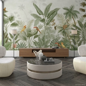 Murale murale 3D, <span class=keywords><strong>jungle</strong></span> <span class=keywords><strong>tropicale</strong></span>, écologique, rétro américain, botanique, personnalisée, sans couture, autocollante, imperméable, archivistique, HD, UV - Product Image 3