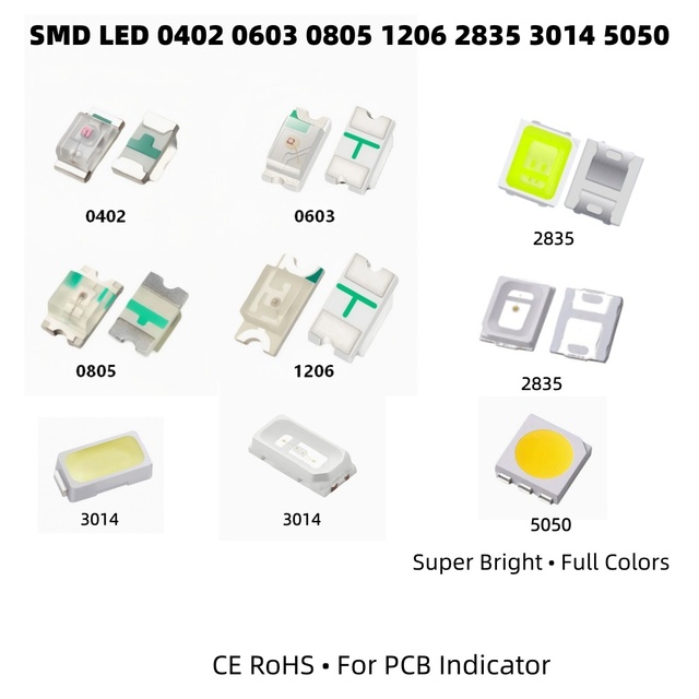 JINGLEIKE SMD LED Chip 0402 0603 0805 1206 3014 3020 Super Bright Cool White 2.0-3.4V High CRI 95 20000 Hours Zoom Lens 1-Year