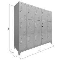 Armoire de rangement moderne en acier à 15 portes Portes durables à fermeture automatique Capacité de 68 à 111 lb Unité de rangement multifonctionnelle Serrure à clé pour