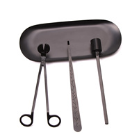 Kit d'entretien de bougies 2026 personnalisé de luxe, noir mat de haute qualité, ensemble d'accessoires 4-en-1 pour bougies avec coupe-mèche et plateau
