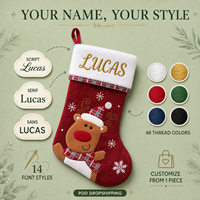 Chaussette de Noël en velours de luxe avec broderie de nom, fabrication sur commande (POD) par le fabricant