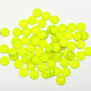 Wholesale Neon Yellow Color Round Resin Crystal Applique Flat Back Gems Stone Non Hotfix Strass Rhinestone for DIY Crafts