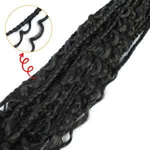 <span class=keywords><strong>Extension</strong></span> per Capelli Sintetici a Treccine Box Braids Marrone Ombré <span class=keywords><strong>con</strong></span> Punte Ricce, Fibra Resistente al Calore, Stile Messy Box Braids - Product Image 4