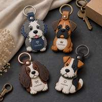 Porte-clés en cuir gravé personnalisé multi- Races pour chiots, pendentif en PU motif chien de dessin animé, idéal pour les magasins d'articles pour animaux de compagnie et les cadeaux promotionnels