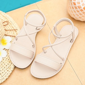 Sandales plates pour femmes, à lanières croisées, à bout ouvert, avec sangle élastique à la cheville, chaussures décontractées d'été pour la plage - Product Image 6
