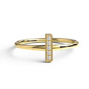 Luxury 18K Gold Plated Light-Weight Vertical Bar Brilliant Cut Diamond <b>Stacking</b> <b>Ring</b> for Women Trendy Anniversary Promise Gift - Product Image 1