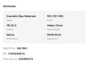 Mejor Precio, Agente Tensioactivo Aniónico en Polvo, Lauril Sulfato de Sodio/Dodecil Sulfato de Sodio SLS SDS K12 90% 92% 94%, Grado Industrial - Product Image 6