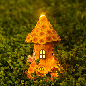 Artesanía de resina de arte popular <span class=keywords><strong>estatuas</strong></span> de Casa de jardín de hadas <span class=keywords><strong>con</strong></span> luces solares figuritas de cabaña al aire libre de resina y adornos de césped de casa del árbol - Product Image 1