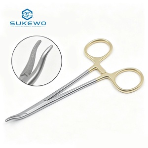 Pinza Portaagujas Nasal KEWO, Mango Dorado de Acero Inoxidable, 12.5cm, Curva, para Cavidad Nasal, Instrumentos Quirúrgicos Reconstructivos de Plástico para Otorrinolaringología - Product Image 1